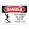 Signmission OSHA Danger, Trip Hazard Be Alert Watch Your Step, 10in X 7in Decal, 10" W, 7" H, Landscape OS-DS-D-710-L-2120 - alternate 1